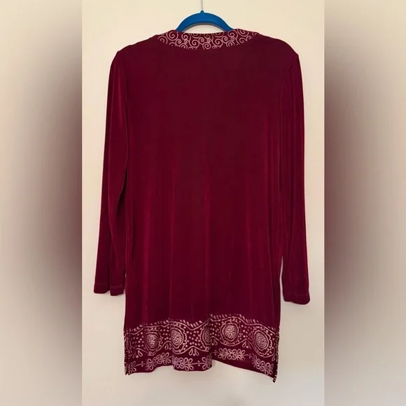 Slinky Brand burgundy gold scroll topper cardigan duster in the small size - Picture 2 of 5